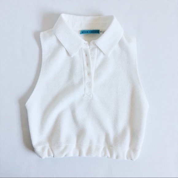 Alice + Olivia Tops - Alice + Olivia white sleeveless cropped polo